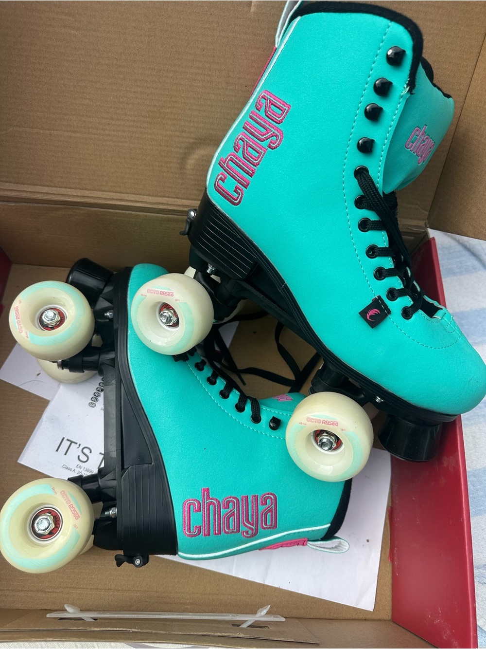 Chaya Kids Roller Skates in Turquoise with Pink Accents